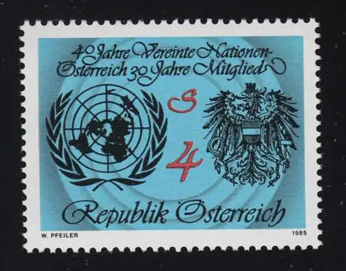1817 40 Jahre UNO, Österreich 30 Jahre Mitglied, Emblem, Staatswappen, 4 S**