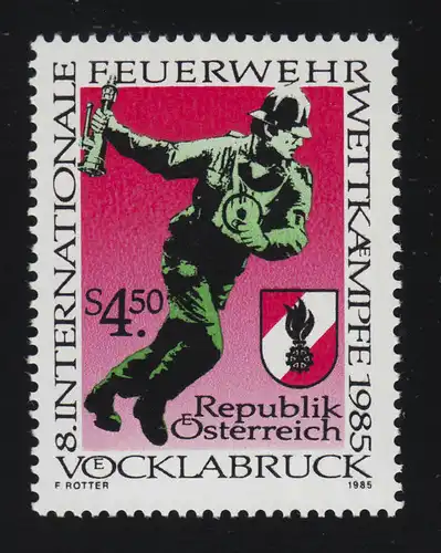 1821 Internat. Feuerwehrwettkämpfe Vöcklabruck, Feuerwehrmann Emblem, 4.50 **