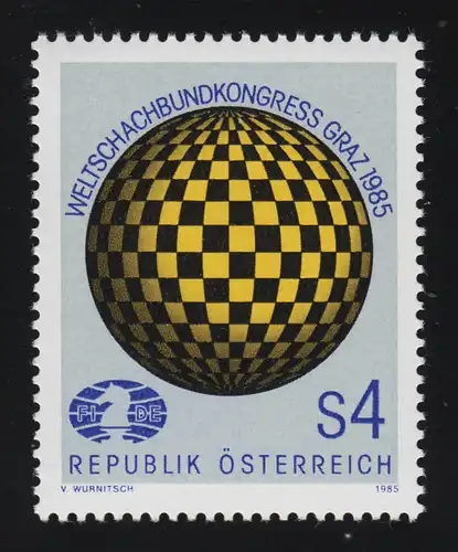 1823 Congrès Société mondiale des échecs (FIDE), Graz, monde avec motif d'échiquier, 4 S **