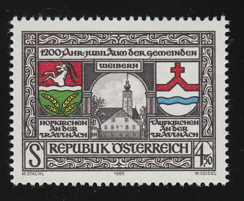 1824 1200 J. Hofkirchen, Taufkirchen & Weibern, Gemeindewappen Kirche, 4.50 S **