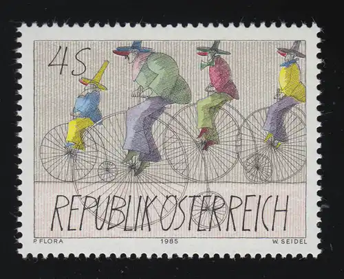 1829 Moderne Kunst in Österreich (XI) Hochradfahrer Paul Flora 4 S postfrisch **