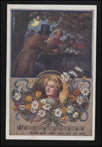 AK No 1066 "J'aime l'or et l" paire au clair de lune, selon KARLSBAD