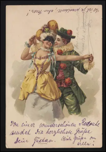 AK VW 5246 Junges Paar tanzt verliebt Maske Perücke, Rosen, Ball MÜNCHEN 20.1.07