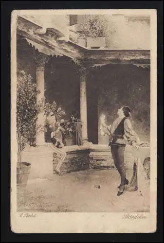 AK W.R.B Ser. 3046 "Ständchen" Musiker Sänger im Hof vor Balkon HALLEIN 16.10.19