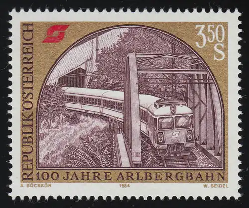 1785 100 J. Arlbergbahn /75 J. Tauernbahn, Bahn auf Schanatobelbrücke 3.50 S **