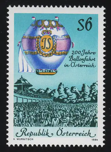 1787 200 Jahre Ballonfahrt in Österreich, 1. Ballonfahrt durch Stuwer, 6 S **