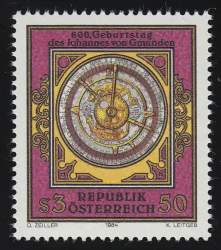 1794 600. Geburtstag Johannes von Gmunden, Astrolabium, "Immser Uhr", 3.50 S **