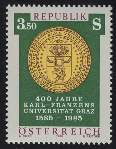 1799 400 Jahre Karl-Franzens-Universität Graz, Universitätssiegel, 3.50 S **