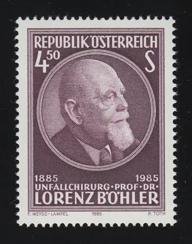 1800 100. Geburtstag, Lorenz Böhler, Unfallchirurg, 4.50 S, postfrisch **