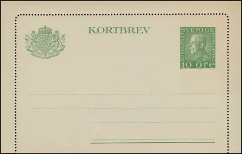 Suède Cartes de crédit K 22 KORTBREV Roi Gustav 10 Öre, ** frais de port