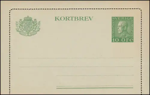 Suède Cartes de crédit K 22 KORTBREV Roi Gustav 10 Öre, ** frais de port