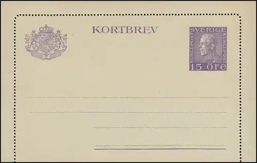 Schweden Kartenbrief K 23 KORTBREV König Gustav 15 Öre, ** postfrisch