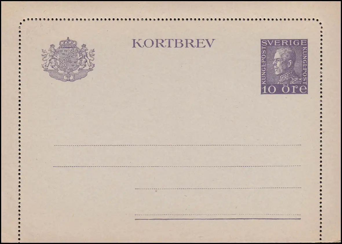 Schweden Kartenbrief K 26II V KORTBREV 10 Öre, gezähnt 11 1/2, ** postfrisch