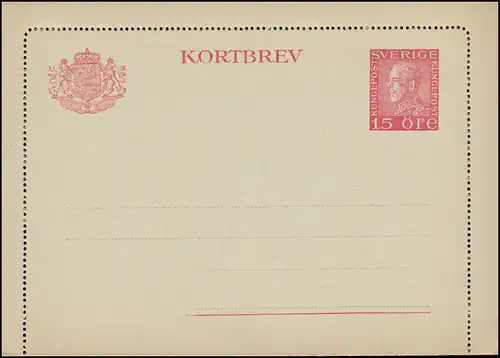 Schweden Kartenbrief K 27II V KORTBREV 15 Öre, gezähnt 11 1/2, ** postfrisch