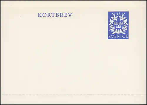 Schweden Kartenbrief K 43 F Kronen und Zweige 45 Öre, farblos durchstochen, **