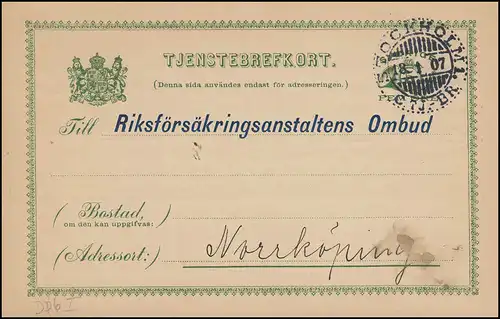 Carte postale de service DP 6II Tjänstebrevkort 5 Öre sans date d'impression STOCKHOLM 18.1.1907