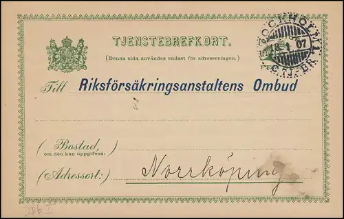 Dienstpostkarte DP 6II Tjänstebrevkort 5 Öre ohne Druckdatum STOCKHOLM 18.1.1907