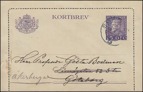Cartes de crédit K 23 KORTBREV 15 Öre, SÖSDALA 16.6.1924 selon Göteborg Carte avec bord