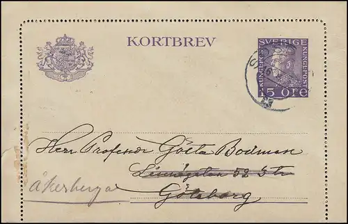 Kartenbrief K 23 KORTBREV 15 Öre, SÖSDALA 16.6.1924 nach Göteborg Karte mit Rand