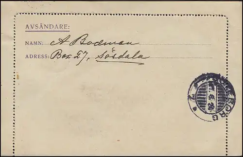 Kartenbrief K 23 KORTBREV 15 Öre, SÖSDALA 16.6.1924 nach Göteborg Karte mit Rand