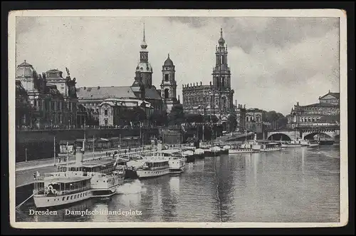 AK DRESDEN Dampfschifflandeplatz ELBE, "Dienst am Vaterland", FÜRTH 8.12.39