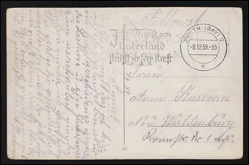 AK DRESDEN Dampfschifflandeplatz ELBE, "Dienst am Vaterland", FÜRTH 8.12.39