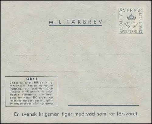 Poste militaire BRETEUR MILITAIRE FÄLTPOST, arrière SwARSMARKE au milieu, **