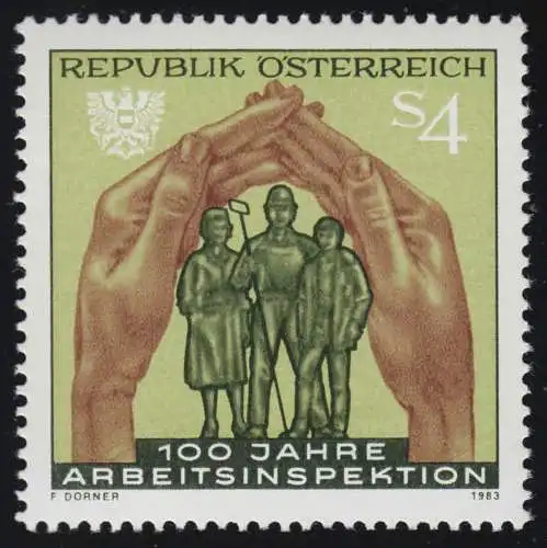 1735 100 Jahre Abeitsinspektion, Schützende Hände, Arbeiter, 4 S postfrisch **