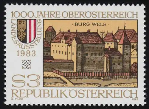 1736 Landesausstellung 1000 Jahre Oberösterreich, Burg Wels + Wappen, 3 S, **