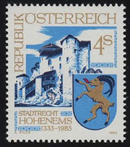 1741 550 Jahre Stadtrecht Hohenems, Burg Glopper, Stadtwappen, 4 S postfrisch **
