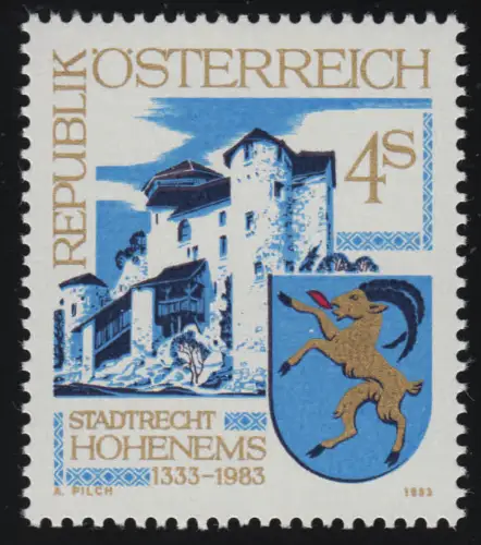 1741 550 ans de droit municipal Hohenems, château de Gloopper, armoiries de la ville, 4 S post-freeich **