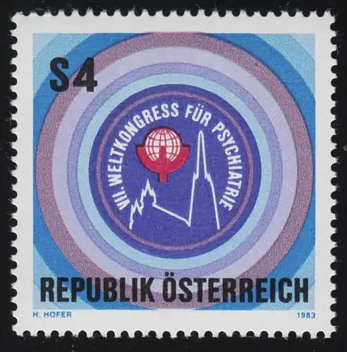 1745 Weltkongress für Psychatrie, Wien, Emblem und Stephansdom 4 S postfrisch **