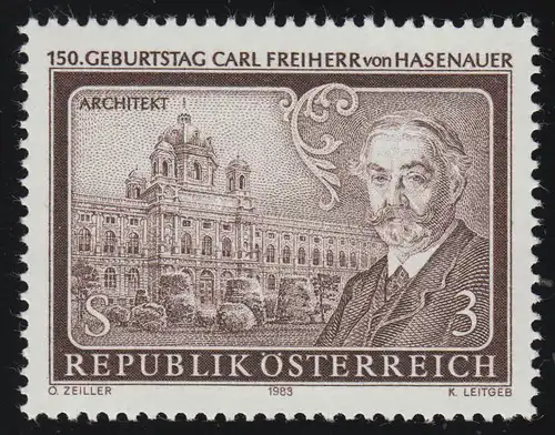 1746 150. Geburtstag, Carl Freiherr von Hasenauer, Architekt, 3 S, postfrisch **