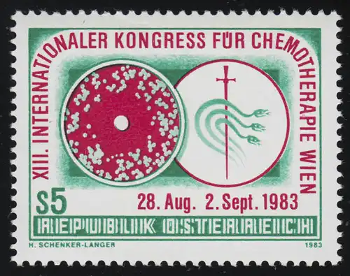 1748 Internationaler Chemotherapiekongress, Penicillinkultur + Symbol, 5 S, **