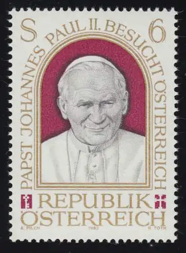 1749 Papstbesuch in Österreich, Papst Johannes Paul II., 6 S, postfrisch **