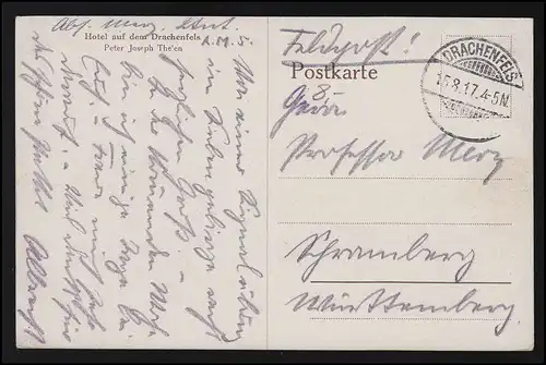 AK Gruß vom Drachenfels Boot Rhein Gemälde sign., DRACHENFELS 15.8.17