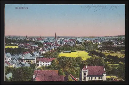 Foto AK Stadt Panorama Feldpost nach LEER Ostfriesland, HILDESHEIM 10.8.1915
