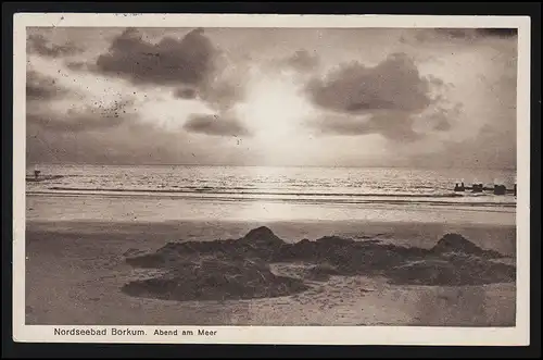 Foto AK Abend Meer Nordseebad Feldpost Marine BORKUM /EMDEN Zensur 29.3.1915