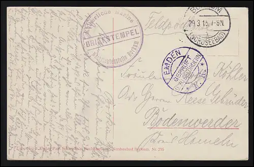 Photo AK Soir Mer Mer du Nord Bad Feldpost Marine BORKUM /EMDEN censure 29.3.1915