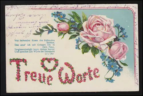 AK "Mots de fidélité" Roses Fleurs Lettres Verset, BILLErbeck 16.1.1906