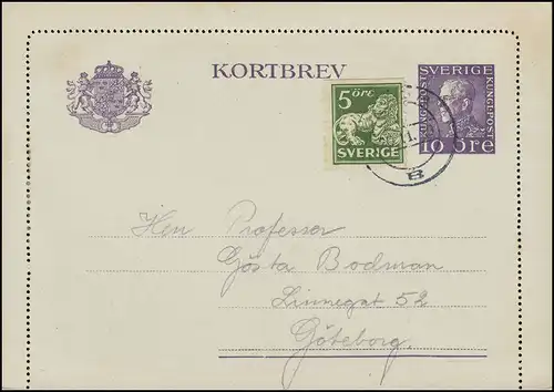 Kartenbrief K 26IW KORTBREV 10 Öre mit Zusatzfr., HÖÖR 20.11.29, Karte mit Rand