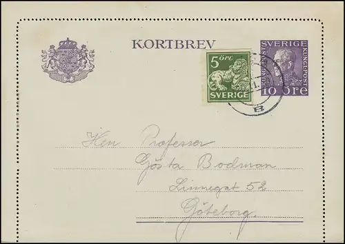 Lettre de carte K 26IW KORTBREV 10 Öre avec supplément, HÖÖSER 20.11.29, carte avec bord
