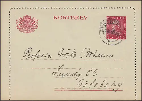 Kartenbrief K 27IW KORTBREV 15 Öre, STOCKHOLM 10.10.1930 nach Göteborg