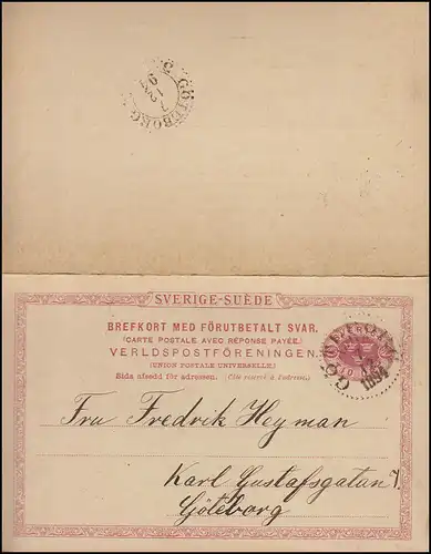Carte postale P 22 SVERIGE-SUEDE 10/10 Öre, GÖTEBORG 7.12.1894 en tant que double carte locale