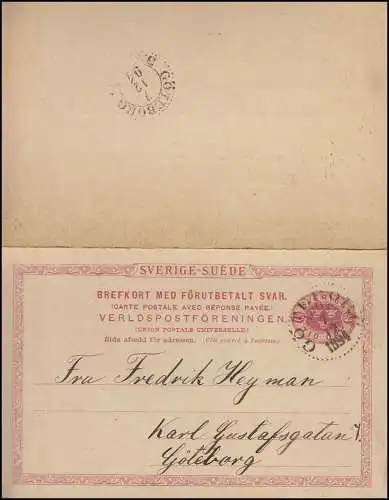 Carte postale P 22 SVERIGE-SUEDE 10/10 Öre, GÖTEBORG 7.12.1894 en tant que double carte locale