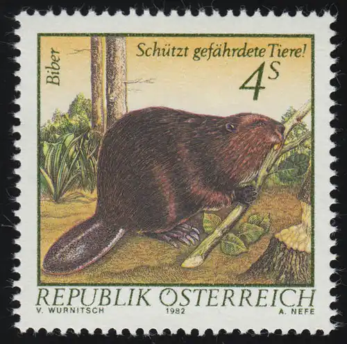 1718 Naturschutz: Gefährdete Tiere, Biber, 4 S, postfrisch **