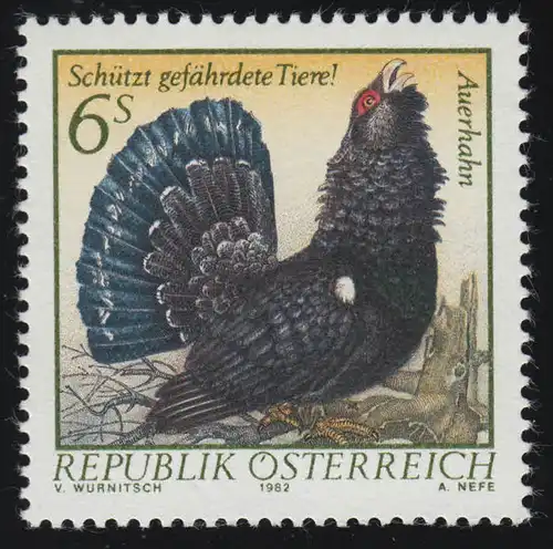 1719 Naturschutz: Gefährdete Tiere, Auerhahn, 6 S, postfrisch **