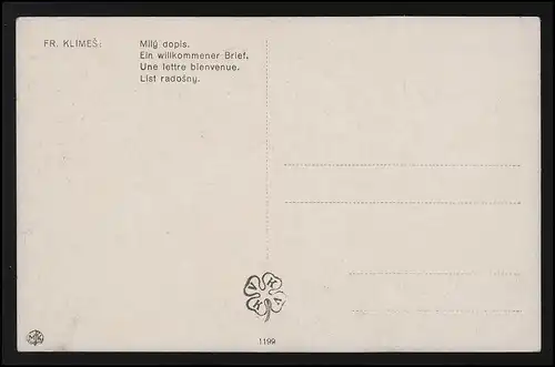 AK Fr. Klimes Mutter liest Brief Kind Wiege Katze spielt mit Wolle, ungebraucht