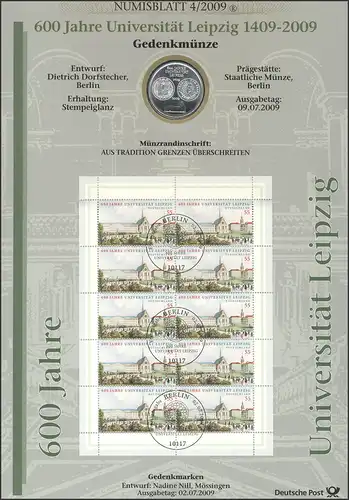 2745 600 Jahre Universität Leipzig / Alma mater Lipsiensis - Numisblatt 4/2009