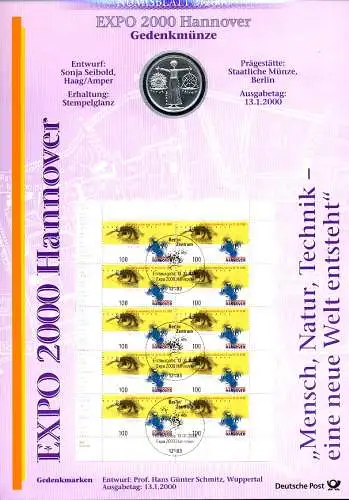 2089 EXPO 2000 Hanovre - Numisblatt 2/2000